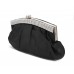 Evening Bag - Pleated Satin w/ Beads Accent - Black - BG-E70973BK